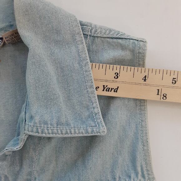 Vintage 90s Gilet Denim Vest Chest Pocket Waistcoat Cropped Zip Front Womens L - Picture 10 of 10
